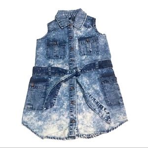 GIRLS' STONEWASH DENIM SLEEVELESS SHIRTDRESS